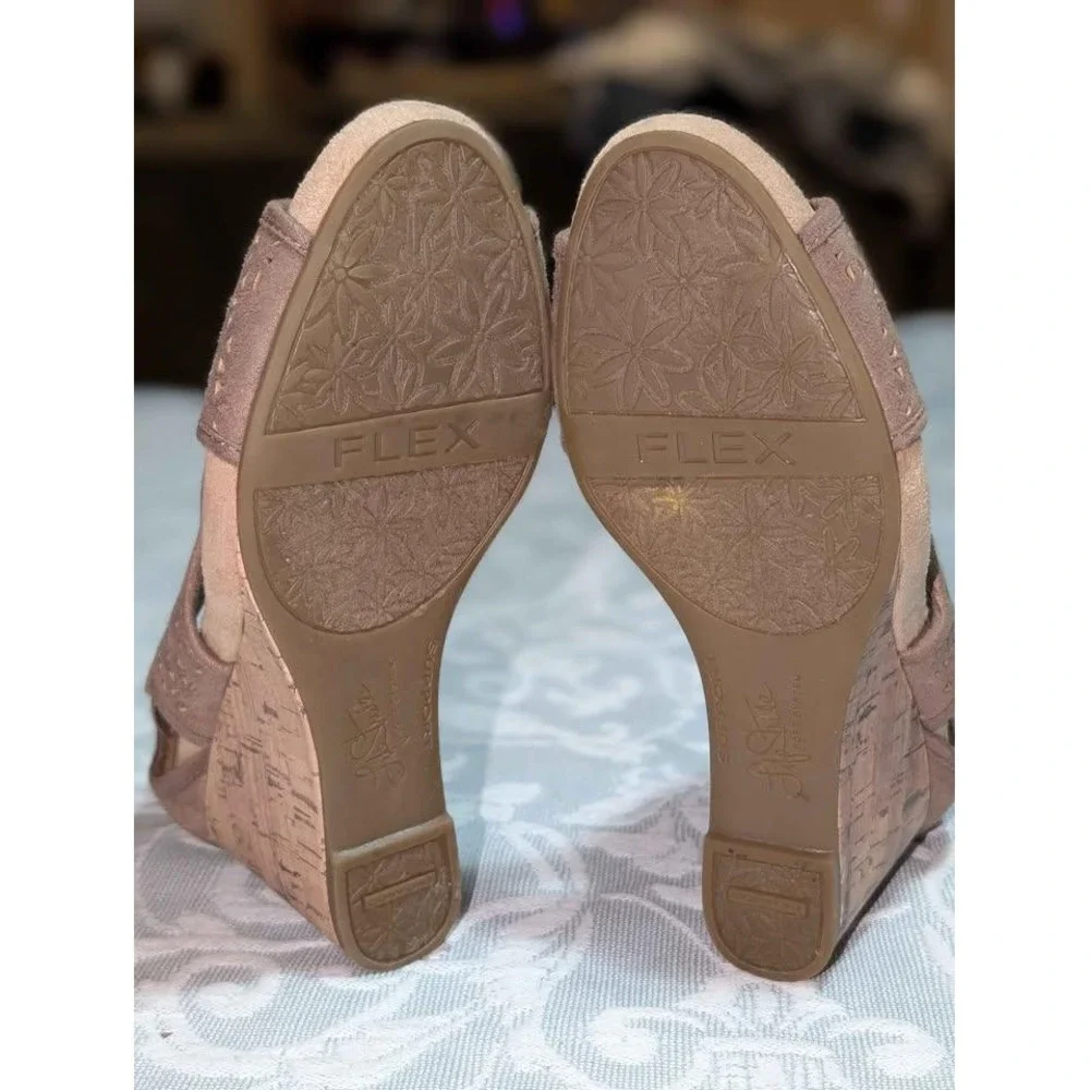 LifeStride Hinx 2 Taupe Cork Wedge Sandals‎ Peep Toe Cutout 6.5M